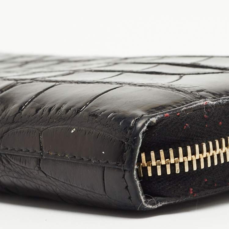 Pre Owned Yves Saint Laurent Black Alligator Zip Around Wallet