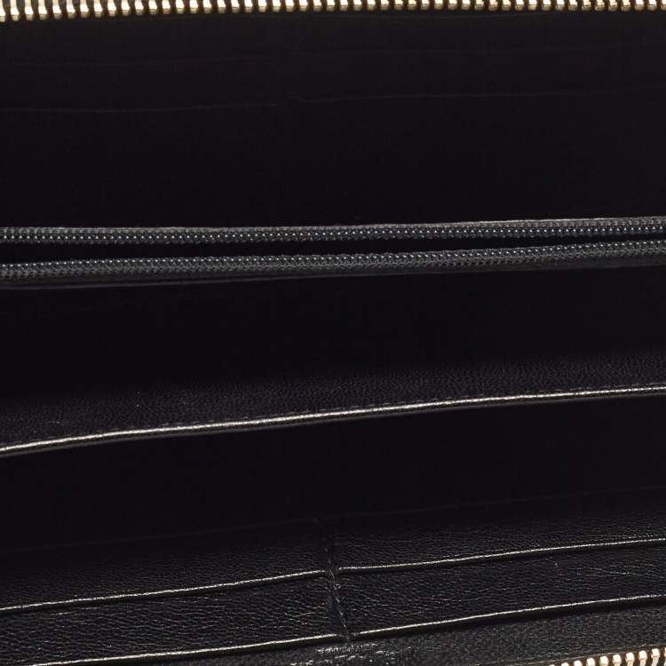 Pre Owned Yves Saint Laurent Black Alligator Zip Around Wallet