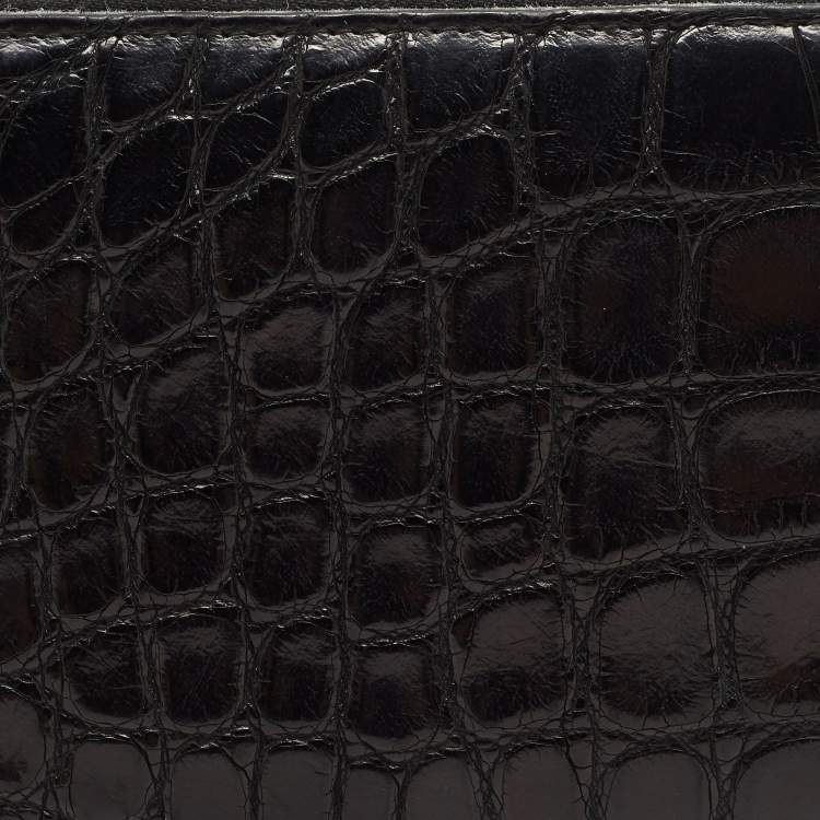 Pre Owned Yves Saint Laurent Black Alligator Zip Around Wallet