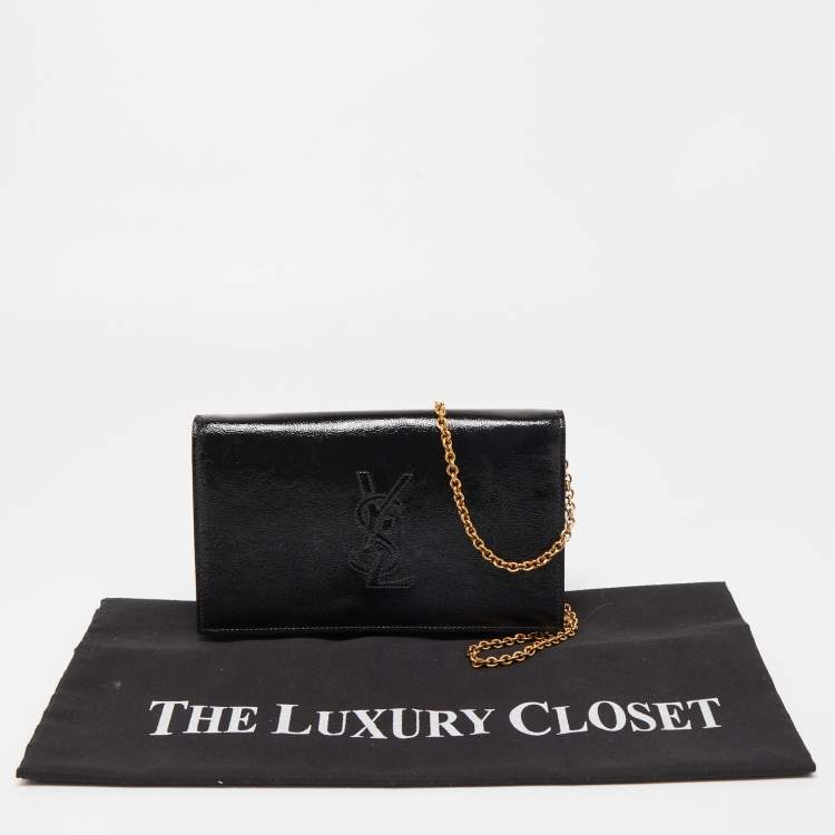 مملوكة مسبقًا Yves Saint Laurent Black Patent Leather Belle De Jour Wallet on Chain