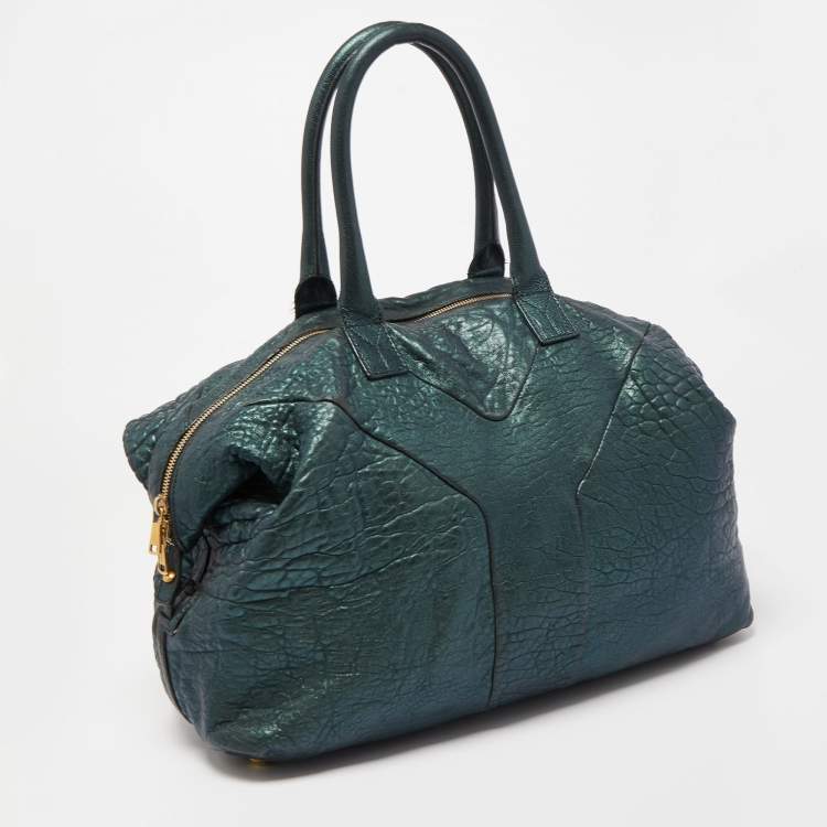 Pre Owned Yves Saint Laurent Metallic Green Leather Medium Easy Y Bag