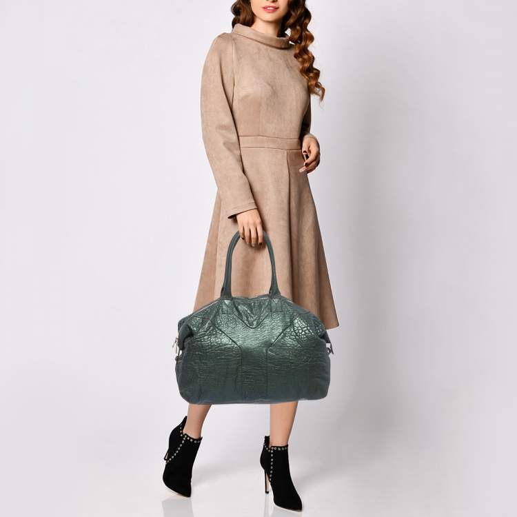 Pre Owned Yves Saint Laurent Metallic Green Leather Medium Easy Y Bag
