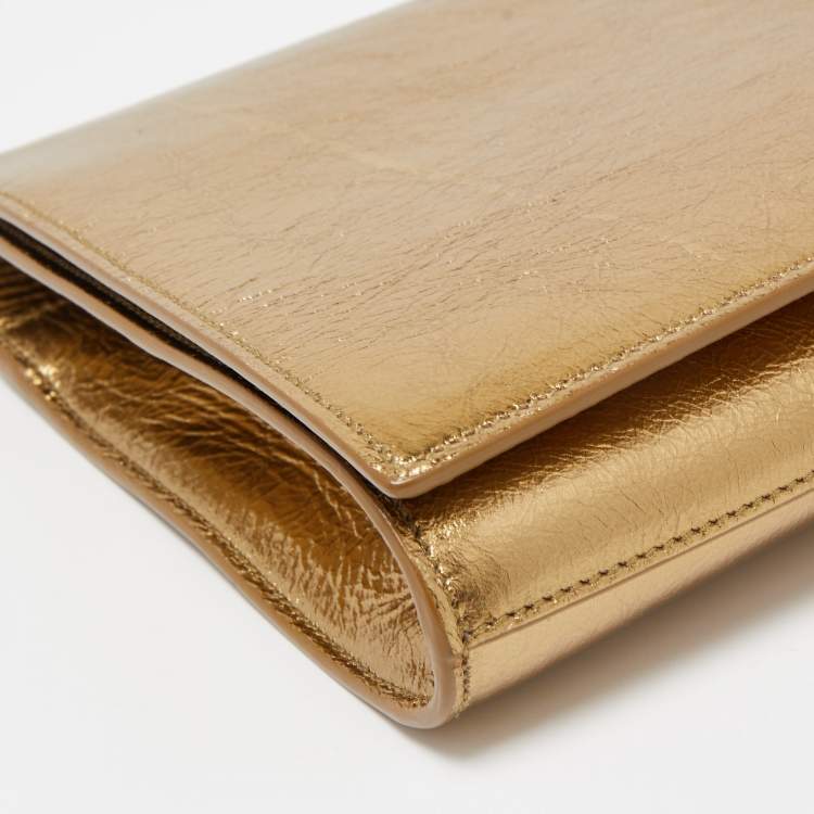 Pre Owned Yves Saint Laurent Gold Leather Belle De Jour Clutch