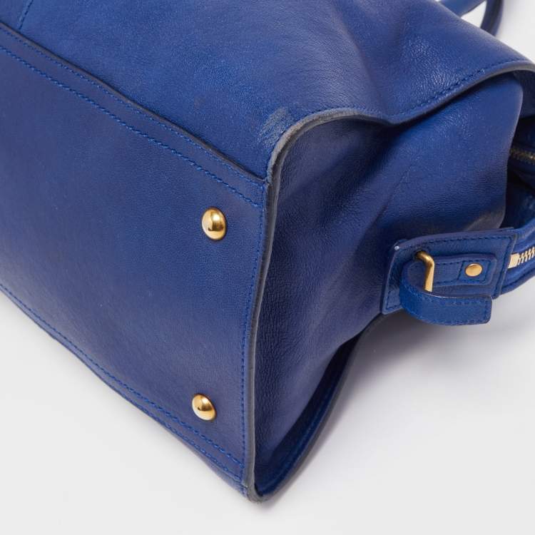 Pre Owned Yves Saint Laurent Blue Leather Medium Cabas Chyc Tote