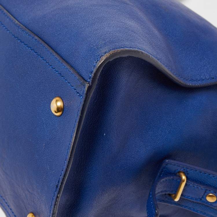 Pre Owned Yves Saint Laurent Blue Leather Medium Cabas Chyc Tote