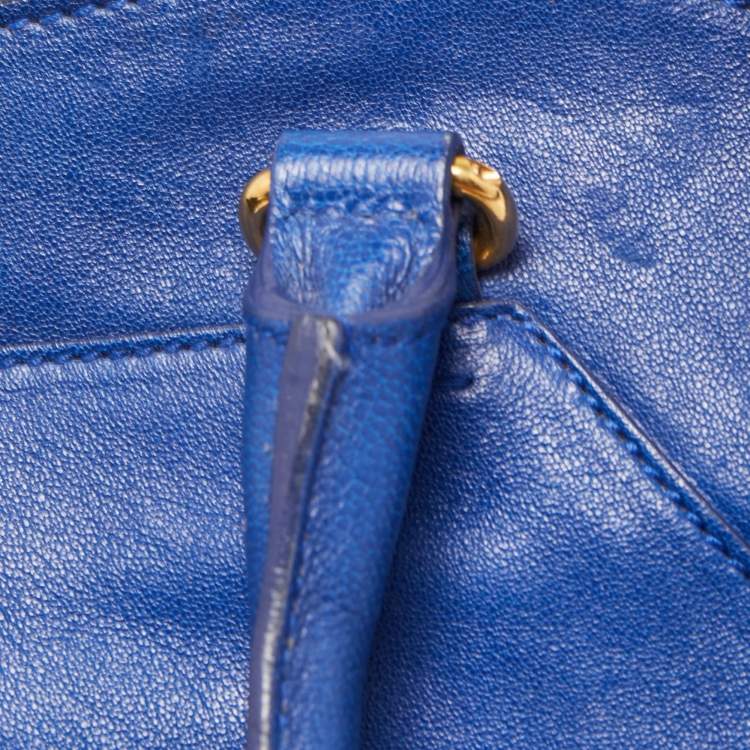 Pre Owned Yves Saint Laurent Blue Leather Medium Cabas Chyc Tote