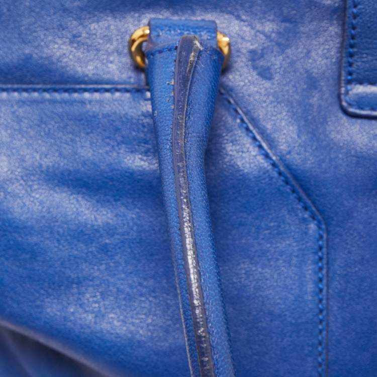 Pre Owned Yves Saint Laurent Blue Leather Medium Cabas Chyc Tote