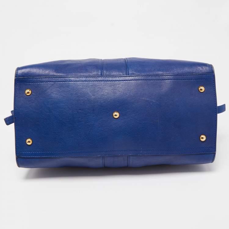 Pre Owned Yves Saint Laurent Blue Leather Medium Cabas Chyc Tote