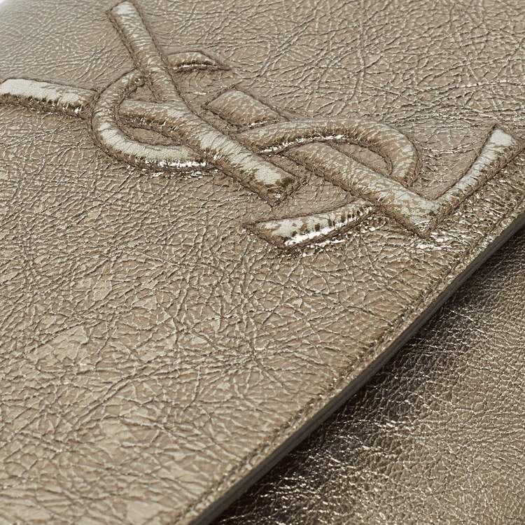 Pre Owned Yves Saint Laurent Metallic Leather Belle De Jour Flap Clutch