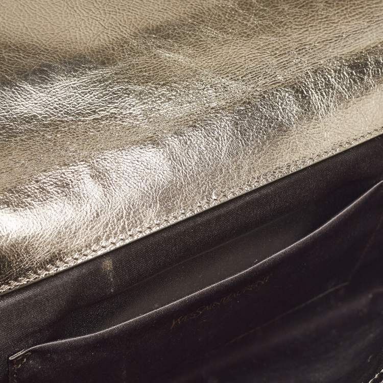 Pre Owned Yves Saint Laurent Metallic Leather Belle De Jour Flap Clutch