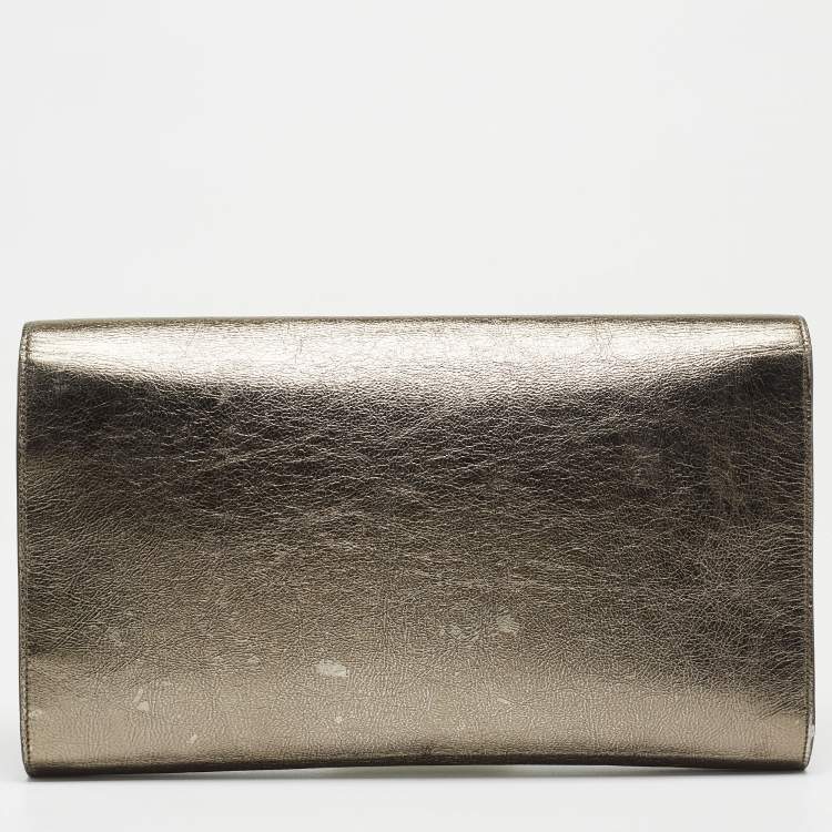 Pre Owned Yves Saint Laurent Metallic Leather Belle De Jour Flap Clutch