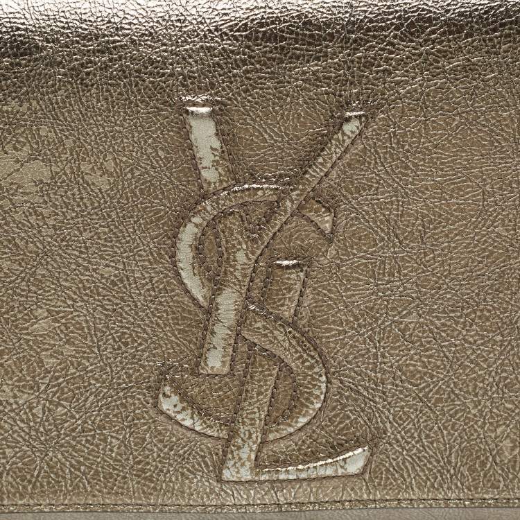 Pre Owned Yves Saint Laurent Metallic Leather Belle De Jour Flap Clutch