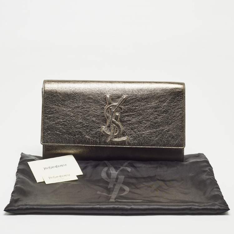 Pre Owned Yves Saint Laurent Metallic Leather Belle De Jour Flap Clutch