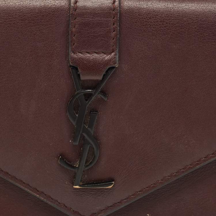 Pre Owned Saint Laurent Burgundy Leather Flap Wallet