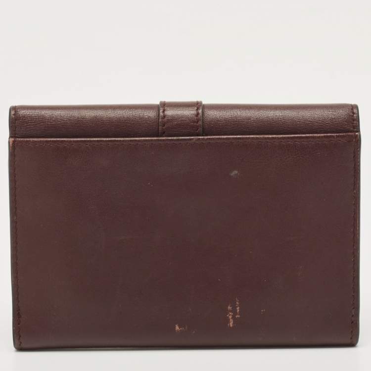 Pre Owned Saint Laurent Burgundy Leather Flap Wallet