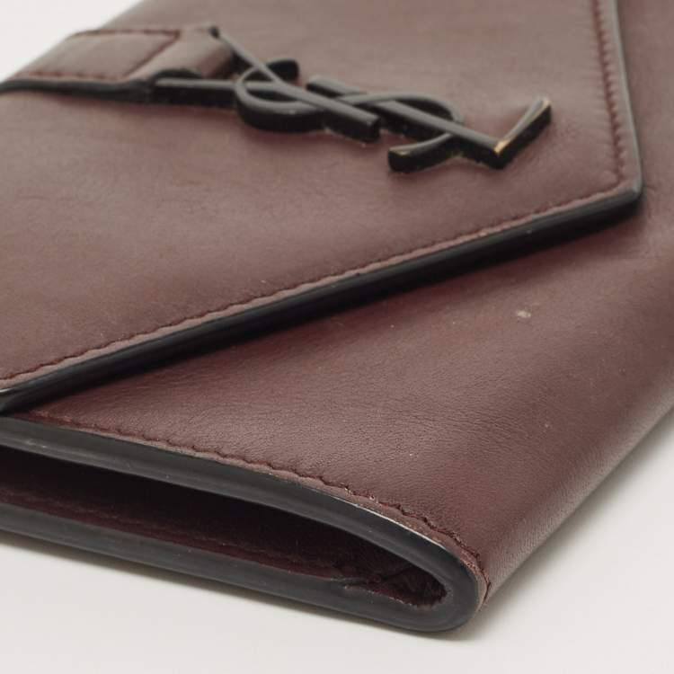 Pre Owned Saint Laurent Burgundy Leather Flap Wallet