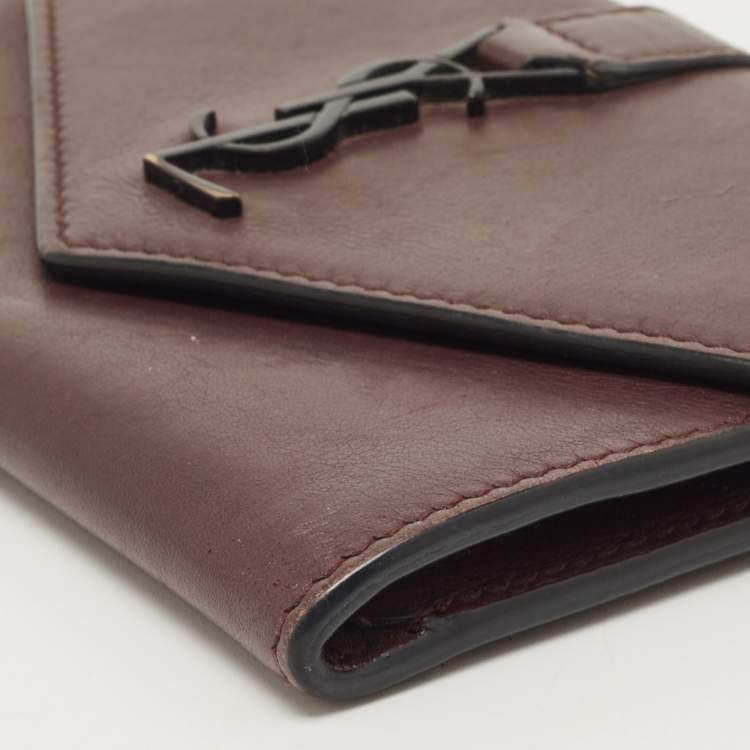Pre Owned Saint Laurent Burgundy Leather Flap Wallet