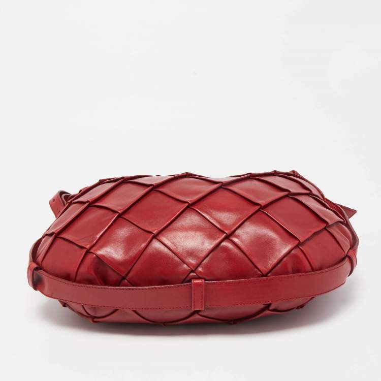 Pre Owned Yves Saint Laurent Red Woven Leather Braided Hobo