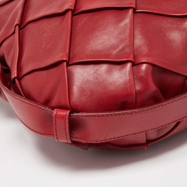 Pre Owned Yves Saint Laurent Red Woven Leather Braided Hobo