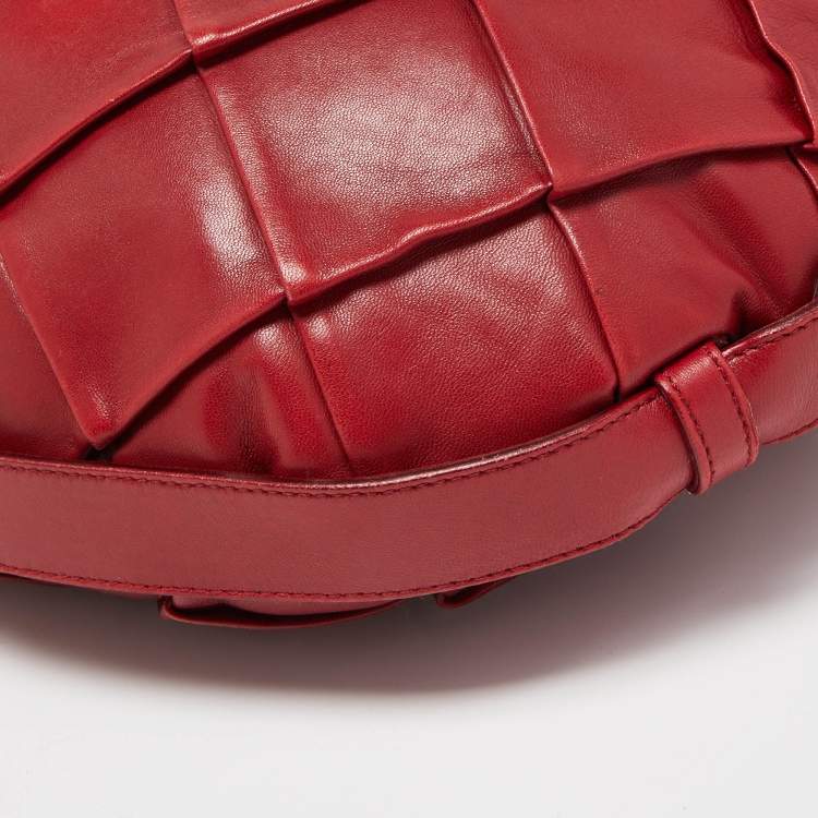 Pre Owned Yves Saint Laurent Red Woven Leather Braided Hobo