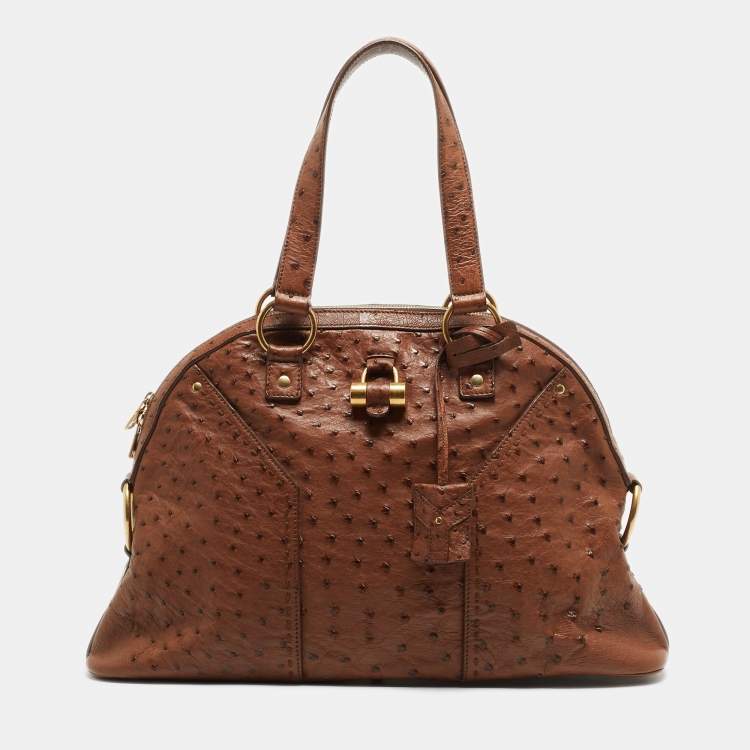 Pre Owned Yves Saint Laurent Brown Ostrich Large Muse Satchel