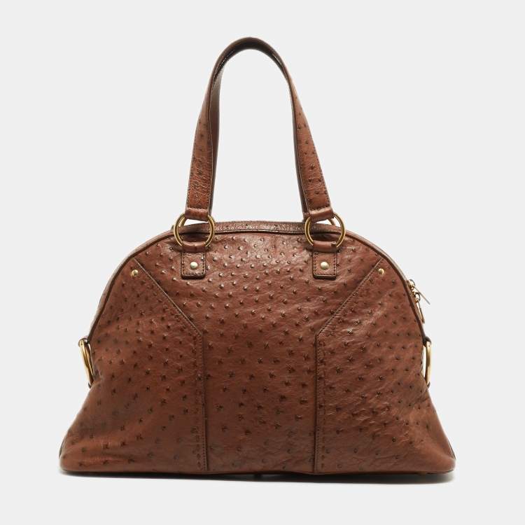 Pre Owned Yves Saint Laurent Brown Ostrich Large Muse Satchel