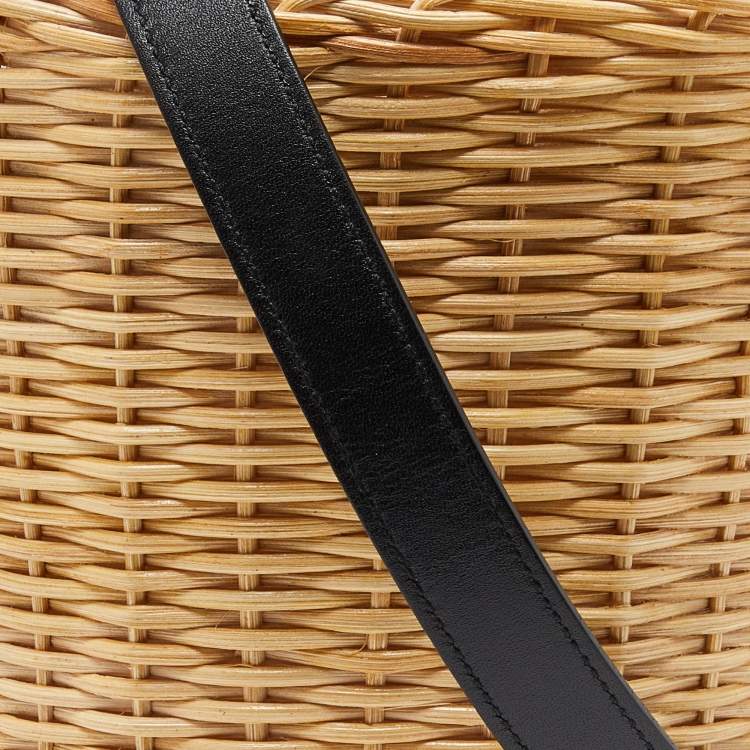 Pre Owned Saint Laurent Beige/Black Wicker and Leather Bucket Bag
