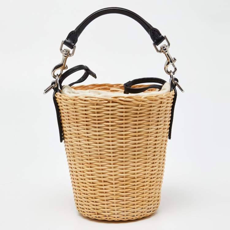 Pre Owned Saint Laurent Beige/Black Wicker and Leather Bucket Bag