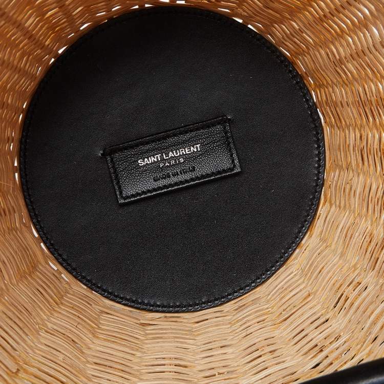 Pre Owned Saint Laurent Beige/Black Wicker and Leather Bucket Bag