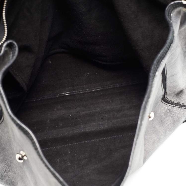 Pre Owned Yves Saint Laurent Grey/Black Leather and Suede Large Muse Two Top Handle Bag