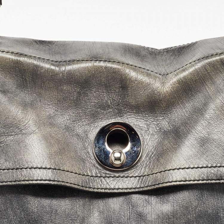 Pre Owned Yves Saint Laurent Grey/Black Leather and Suede Large Muse Two Top Handle Bag
