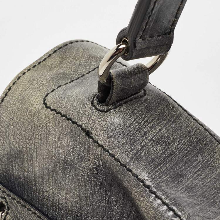 Pre Owned Yves Saint Laurent Grey/Black Leather and Suede Large Muse Two Top Handle Bag