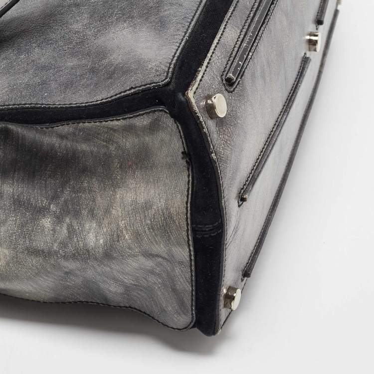 Pre Owned Yves Saint Laurent Grey/Black Leather and Suede Large Muse Two Top Handle Bag