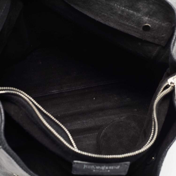 Pre Owned Yves Saint Laurent Grey/Black Leather and Suede Large Muse Two Top Handle Bag