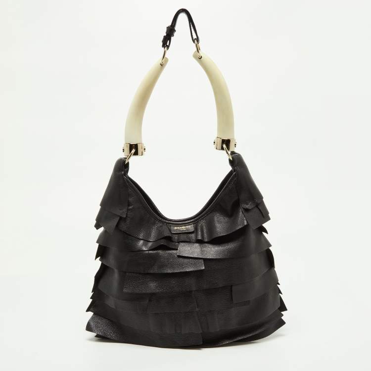 Pre Owned Yves Saint Laurent Black Leather St. Tropez Horn Hobo