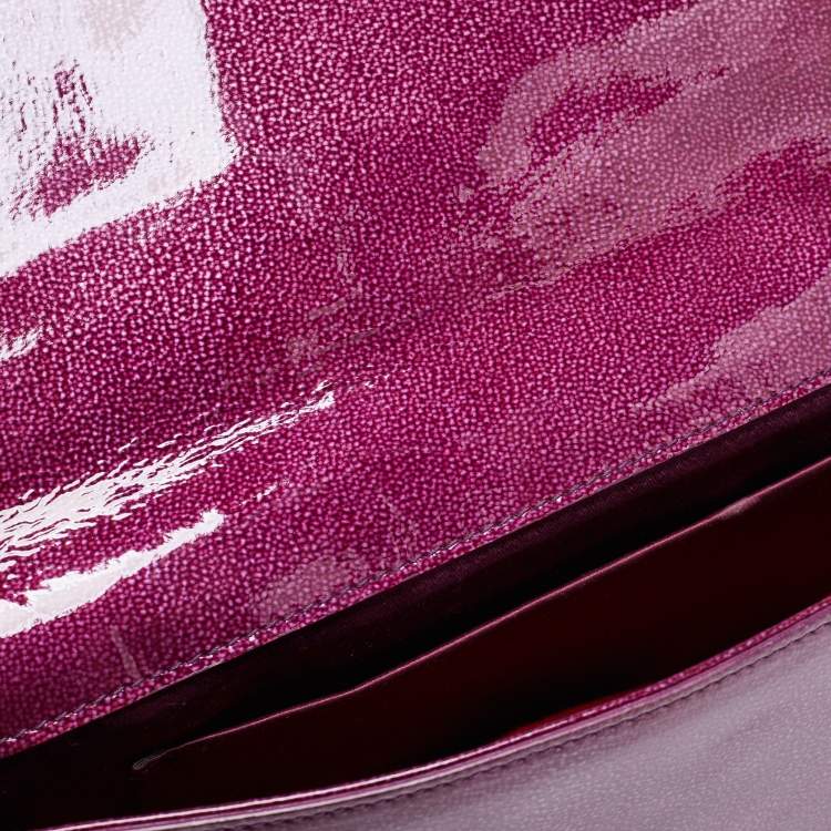 Pre Owned Yves Saint Laurent Purple Patent Leather Belle De Jour Flap Clutch