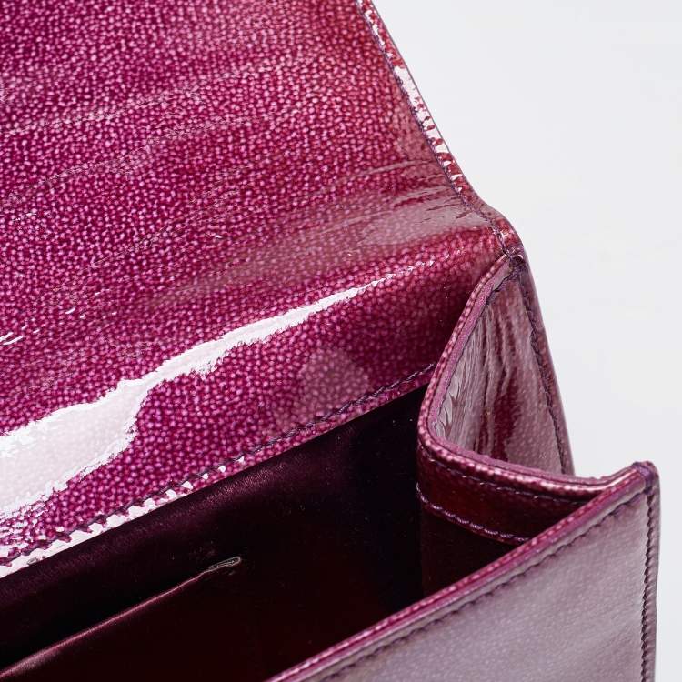 Pre Owned Yves Saint Laurent Purple Patent Leather Belle De Jour Flap Clutch