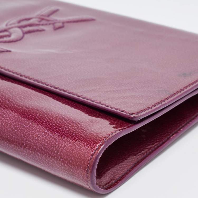 Pre Owned Yves Saint Laurent Purple Patent Leather Belle De Jour Flap Clutch