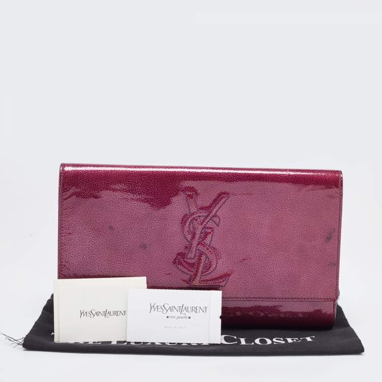 Pre Owned Yves Saint Laurent Purple Patent Leather Belle De Jour Flap Clutch