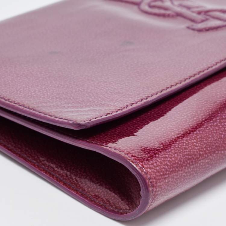 Pre Owned Yves Saint Laurent Purple Patent Leather Belle De Jour Flap Clutch
