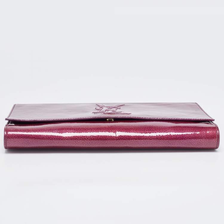 Pre Owned Yves Saint Laurent Purple Patent Leather Belle De Jour Flap Clutch