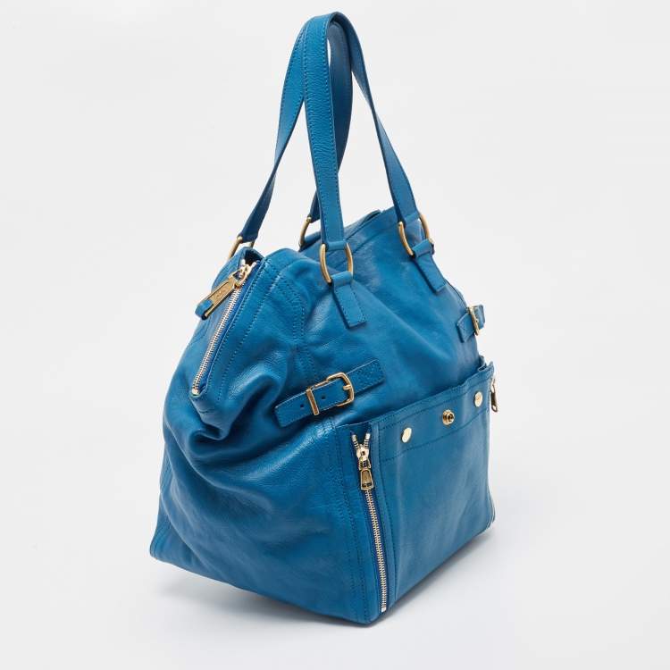 Pre Owned Yves Saint Laurent Blue Leather Large Downtown Tote