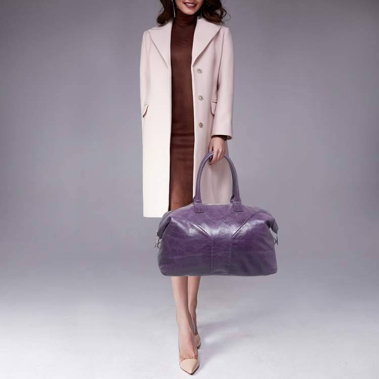 Pre Owned Yves Saint Laurent Purple Leather Easy Y Satchel