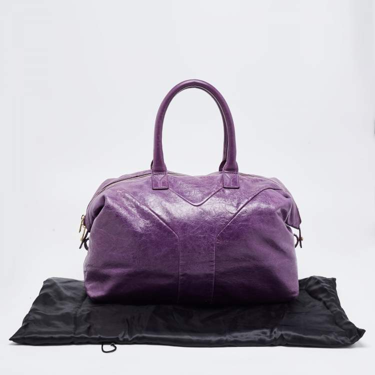 Pre Owned Yves Saint Laurent Purple Leather Easy Y Satchel