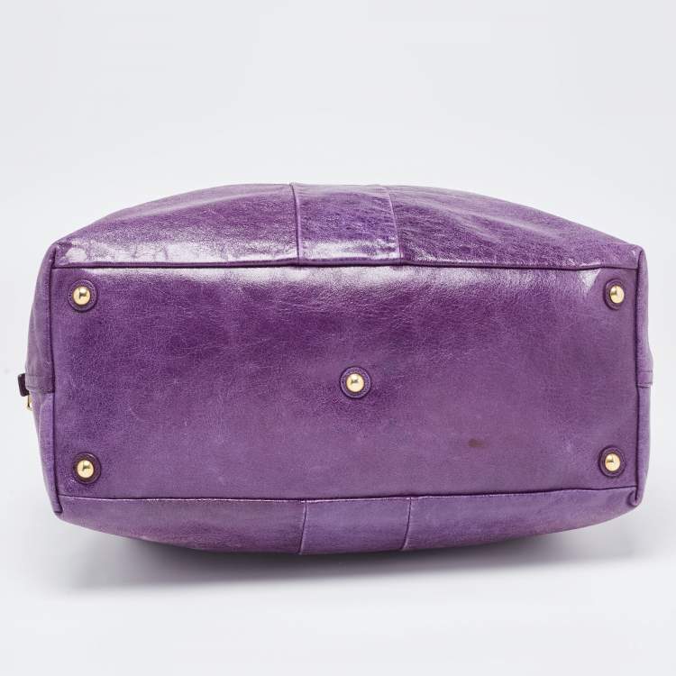 Pre Owned Yves Saint Laurent Purple Leather Easy Y Satchel