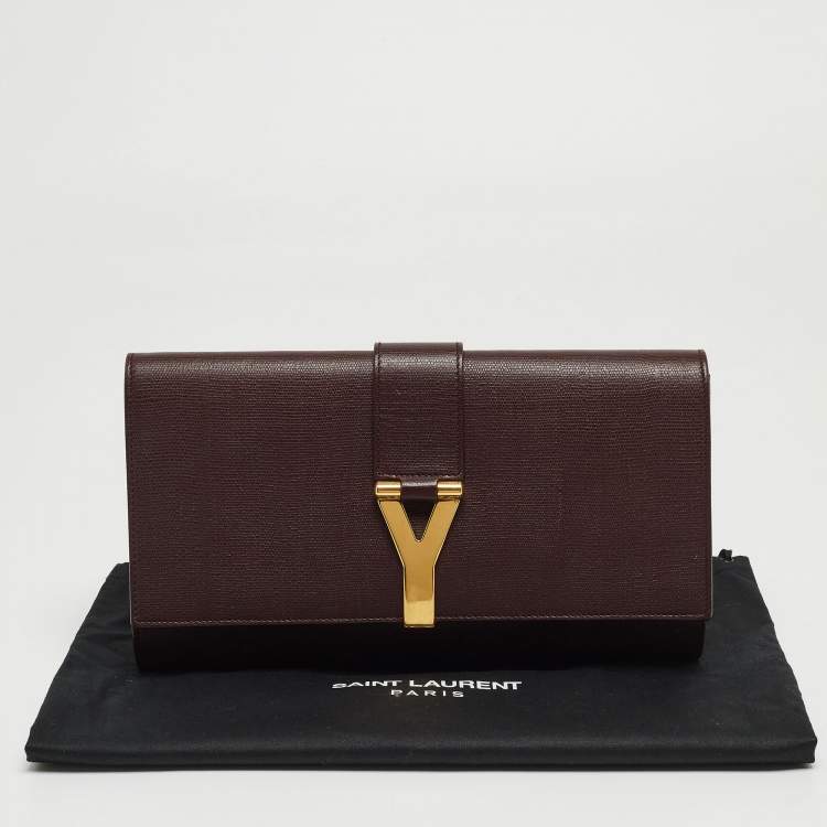 Pre Owned Yves Saint Laurent Burgundy Leather Ligne Y Clutch