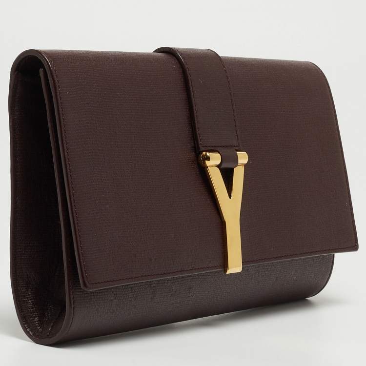 Pre Owned Yves Saint Laurent Burgundy Leather Ligne Y Clutch