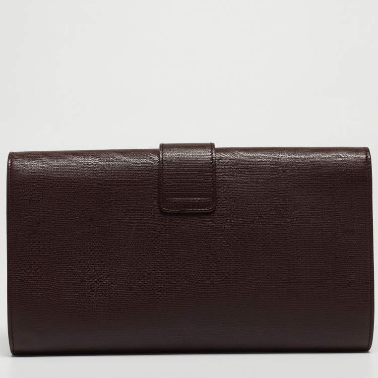 Pre Owned Yves Saint Laurent Burgundy Leather Ligne Y Clutch