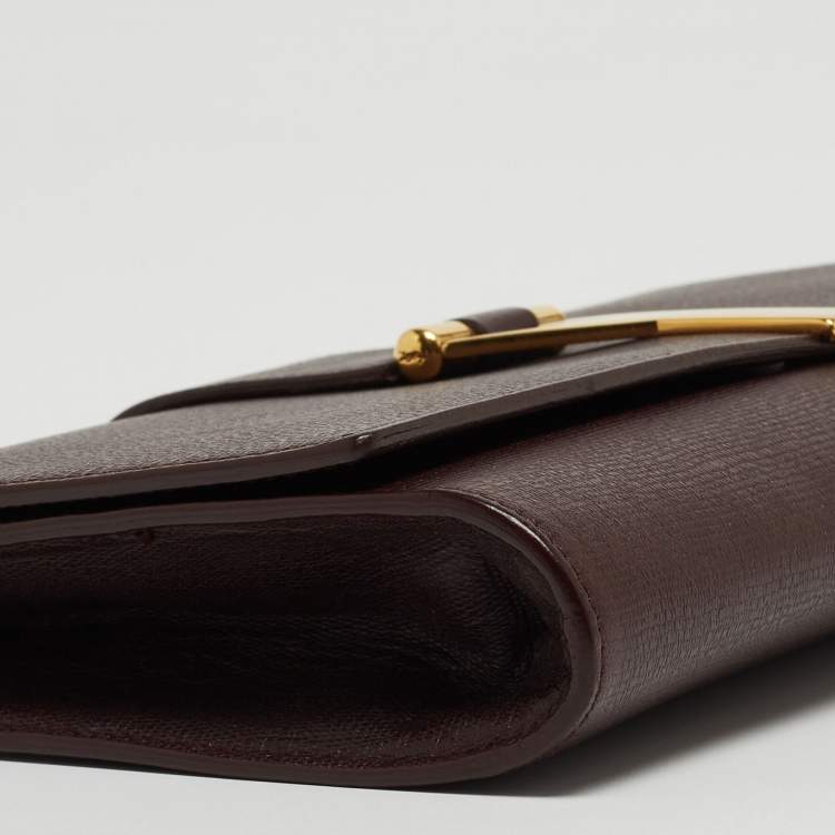 Pre Owned Yves Saint Laurent Burgundy Leather Ligne Y Clutch