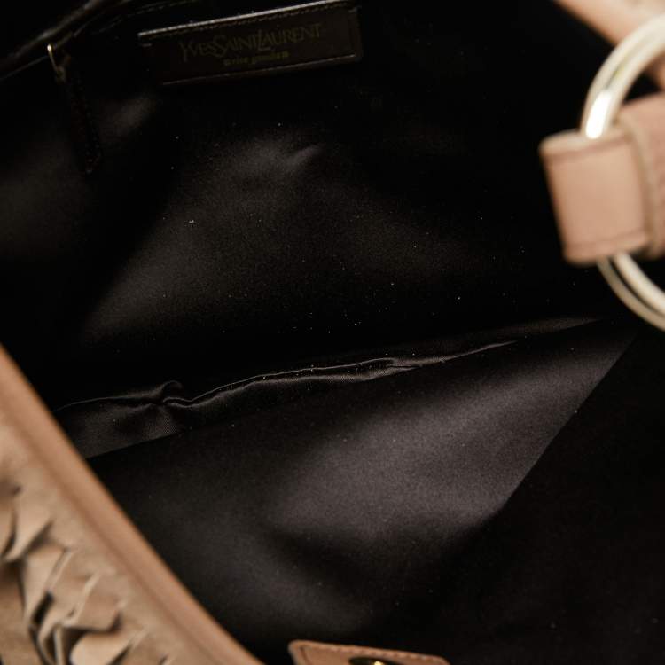 Pre Owned Yves Saint Laurent Beige Suede and Leather La Boheme Fringe Hobo